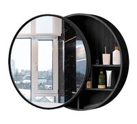 Armadietto da bagno a parete con specchio e ripiani nascosti, in legno, rotondo, elegante, salvaspazio, ideale per bagni moderni