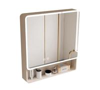 Armadietto da bagno a parete con specchio illuminato a LED, ante e ripiani per uno spazio efficiente, moderno, Sto Solut per piccoli bagni