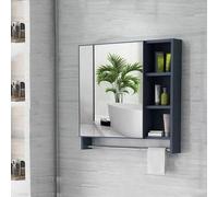 Armadietto da bagno a parete con specchio illuminato, design impermeabile durevole, specchio HD ad alta capacità, include portasciugamani per riporre in modo organizzato