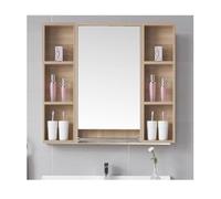 Armadietto da bagno a parete con specchio, in legno massello, con specchio ad alta definizione, multistrato, design robusto (finitura tronchi 90 cm)