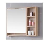 Armadietto da bagno a parete con specchio, in legno massello, specchio ad alta definizione, robusto, ripiani multistrato, elegante design a tronchi (70 cm)