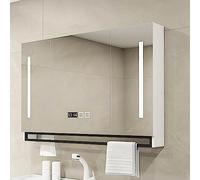 Armadietto da bagno a parete con specchio LED regolabile, sistema anti-appannamento, elegante mobile portaoggetti bianco, 90 x 12 x 75 cm, 3 ante, soluzione salvaspazio