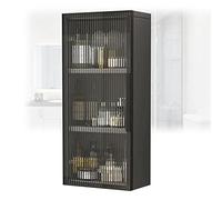 Armadietto da bagno a parete, elegante, in legno, con ante in vetro, per cucina, lavanderia e camera da letto, elegante organizer per la casa