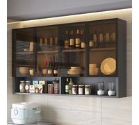 Armadietto da bagno a parete in legno massello con porta in vetro, organizer per cucina, balcone, servizi igienici e accessori da bagno, design elegante e funzionale