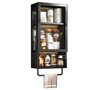 Armadietto da bagno a parete NoDrill con portasciugamani nero, 30 x 14,5 x 70 cm, perfetto per l'organizzazione del bagno e del soggiorno