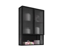 Armadietto da bagno a parete per porta sopra il WC, versatile, per balcone, camera da letto, ingresso, nero, 55 x 70 x 15 cm