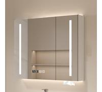 Armadietto da bagno a specchio a parete con LED anti-appannamento, con display della temperatura e soluzione elegante per riporre gli spazi moderni, ideale per piccoli bagni