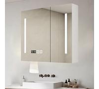 Armadietto da bagno a specchio con display a LED, anti-appannamento, in legno, con 3 colori di luce, elegante design moderno per la casa