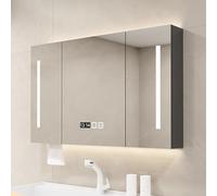 Armadietto da bagno a specchio con luce dimmerabile Orologio anti-appannamento Touch Control 100 cm Unità di vanità a parete (colore: Taglia A: 8)