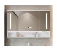 Armadietto da bagno a specchio con luce LED, contenitore a parete, anti-appannamento, elegante specchio da bagno con ripiani, design moderno per risparmiare spazio e nization