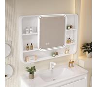 Armadietto da bagno a specchio da parete con funzione antinebbia, design rettangolare, pulsante Smart Touch per riporre oggetti sotto il lavandino, elegante e funzionale organizer per la casa