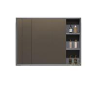 Armadietto da bagno a specchio da parete, con specchio HD, contenitore per fazzoletti integrato, elegante finitura grigia, salvaspazio, 90 cm, design per bagni moderni