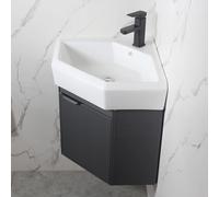 Armadietto da bagno ad angolo con lavabo, montaggio a parete, design con lavabo per lavaggio a mano, combinazione di rubinetti caldi e freddi, ampio spazio per piccoli spazi