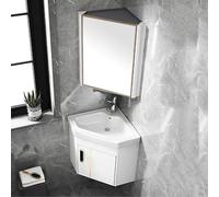 Armadietto da Bagno ad Angolo con Specchio e Contenitore Mobile Bagno Sospeso con Lavabo, Rubinetto Caldo e Freddo, Design Ssalvaspazio per Piccoli Bagni(White,38cm)