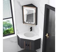 Armadietto da bagno ad angolo con specchio e mensola, piccolo, autoportante, stretto, per lavaggio a mano in bagno, cucina, soggiorno