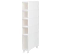 Armadietto da bagno alto e stretto con 4 cassetti trasparenti, contenitore verticale sottile su ruote, cassettiera autoportante, larghezza 14 cm/22 cm, nessun montaggio necessario