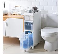 Armadietto da bagno alto e stretto, con 4 cassetti trasparenti e rotelle, sottile, autoportante, per nization verticale, larghezza 22 cm, comò a torre sottile con facile montaggio