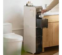 Armadietto da bagno alto e stretto con ante trasparenti, design mobile sottile, ruote indipendenti per un facile accesso e nization