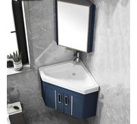 Armadietto da bagno angolare con specchio, lavabo galleggiante salvaspazio con rubinetto caldo e freddo, design compatto, per bagni piccoli (blu, 38 cm)