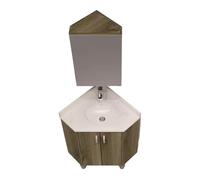 Armadietto da bagno angolare multicolore con lavello e piano di lavoro in ardesia, armadietto a specchio da parete, ideale per piccoli spazi, ampio spazio di archiviazione, 60 cm