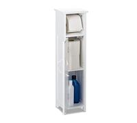 Armadietto da bagno autoportante in legno bianco con porta rotolo di carta igienica, 71 x 18 x 20 cm, pannello di fibra di legno MDF