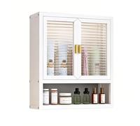 Armadietto da bagno bianco da parete con anta magnetica, pannello semitrasparente, ripiano regolabile, perfetto per cucina e sopra il WC (40 x 14 x 50 cm)
