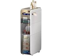 Armadietto da bagno con cassetti trasparenti e ruote, organizer salvaspazio per articoli da toeletta ed essenziali, design sottile si adatta a spazi ristretti