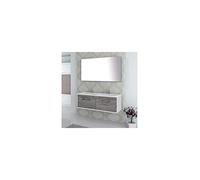 Armadietto da bagno con due cassetti sospesi con lavabo e specchio (applique LED non inclusa) Combi: grigio cenere e bianco 120 cm