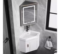 Armadietto da bagno con lavandino e specchio LED, montaggio a parete, piccolo spazio per bagni ad angolo