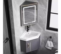 Armadietto da bagno con lavandino e specchio LED, montaggio a parete, piccolo spazio per bagni ad angolo