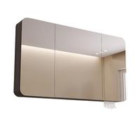 Armadietto da bagno con LED a 3 ante, grigio, 100 x 70 x 13 cm, elegante armadietto per medicinali con illuminazione integrata, montaggio a parete o incasso, elegante soluzione di archiviazione.
