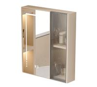 Armadietto da bagno con luce LED illuminata, armadietto intelligente per medicinali per il bagno, montaggio a parete sopra il gabinetto con pulsante antiappannamento, organizer per trucco beige