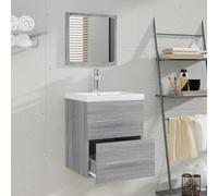 Armadietto da bagno con specchio, 41 x 38,5 x 48 cm, grigio Sonoma, legno e acrilico, resistente all'umidità, montaggio a parete, con istruzioni di montaggio incluse (lingua italiana non garantita