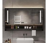 Armadietto da bagno con specchio a LED, 3 ante, montaggio a parete, con ripiani regolabili e sensore di illuminazione touch, elegante bagno nizer con portasciugamani per spazi moderni