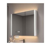 Armadietto da bagno con specchio a LED, 80 cm, regolabile, illuminato, elegante, design a parete, colore bianco, soluzione di archiviazione elegante per bagni moderni