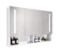 Armadietto da bagno con specchio a LED, 90 x 68 cm, nero con dimmer touch e anti-appannamento, soluzione di illuminazione moderna a 3 ante per bagni eleganti