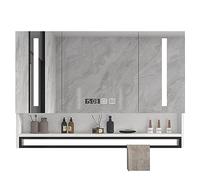 Armadietto da bagno con specchio a LED a 3 ante, montaggio a parete, anti-appannamento, impermeabile, con pulsante touch, dimensioni: 100 x 80 x 13 cm, soluzione elegante per il bagno
