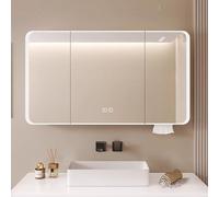 Armadietto da bagno con specchio a LED, anti-appannamento, con controllo tattile, salvaspazio, specchio per il trucco con spazio posteriore per il bagno moderno