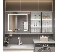 Armadietto da bagno con specchio a LED, armadietto regolabile in 3 colori con portasciugamani, interruttore touch control, lavabo impermeabile HD a parete
