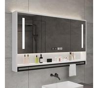 Armadietto da bagno con specchio a LED con 3 ante, montaggio a parete, ripiani regolabili, luci con sensore tattile e portasciugamani, elegante da bagno per spazi moderni