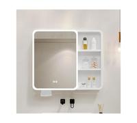 Armadietto da bagno con specchio a LED con angoli arrotondati, elegante, impermeabile, multistrato, 70 cm, specchio illuminato, design moderno in alluminio (bianco)