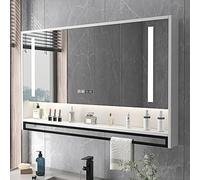 Armadietto da bagno con specchio a LED con contenitore, pulsante antiappannamento, specchio moderno per il trucco per la massima eleganza del bagno, 90 x 12 x 75 cm