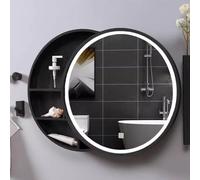 Armadietto da bagno con specchio a LED con controllo intelligente touch, design in legno per bagni moderni, soluzione di archiviazione illuminata elegante e funzionale.