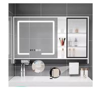 Armadietto da bagno con specchio a LED con illuminazione a parete, design moderno, 130 x 29,5 cm, include porta asciugamano, soluzione elegante per riporre gli oggetti in bagno