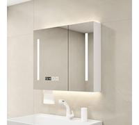 Armadietto da bagno con specchio a LED con luminosità regolabile anti-appannamento, grigio, con specchio e illuminazione per un bagno elegante