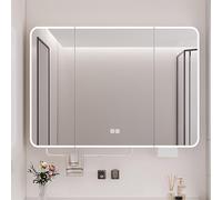 Armadietto da bagno con specchio a LED con ripiani, montaggio a parete, interruttore touch, design spazioso per zona lavandino, stile moderno, 100 x 70 cm