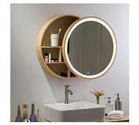 Armadietto da bagno con specchio a LED da 70 cm, con lampada da parete rotonda, elegante contenitore e illuminazione per bagno, camera da letto, soggiorno e ingresso