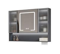 Armadietto da bagno con specchio a LED da parete, 90 x 70 cm, funzione anti appannamento, elegante armadietto per medicinali per articoli da toeletta e accessori, design elegante per bagni moderni
