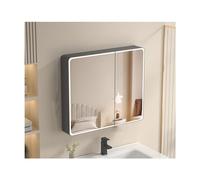 Armadietto da bagno con specchio a LED da parete, ripiani regolabili, porta a specchio, cachi, 80 cm, moderno Sto Solut per bagno