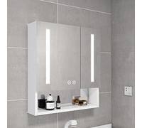 Armadietto da bagno con specchio a LED, in alluminio, con interruttore anti-appannamento e porta asciugacapelli, moderno specchio cosmetico con luci (bianco)